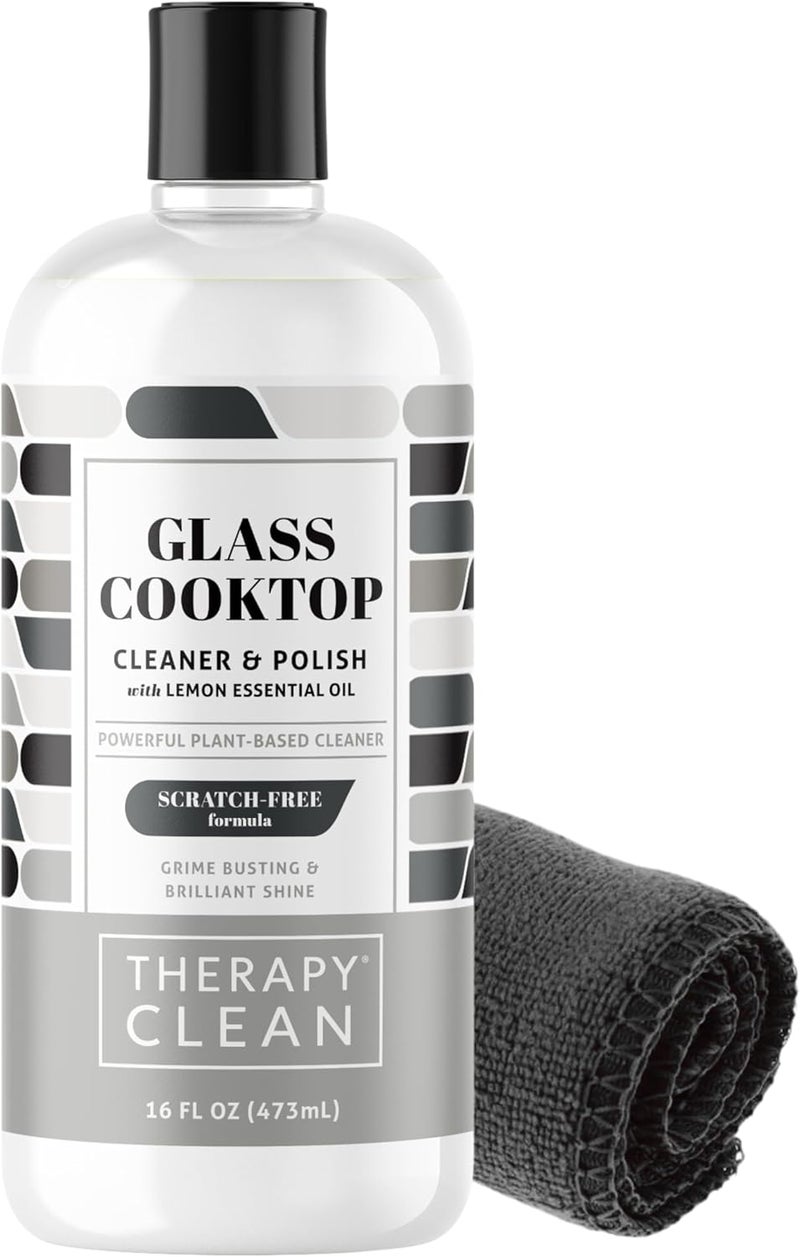 therapy Glass Cooktop Cleaner Bundle with Microfiber Cloth - Glass Stove Top Cleaner and Polish for Ceramic, Electric, Induction and Flat Top Surfaces - Image 1